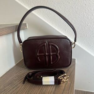 Anine Bing Lili Leather Convertible Crossbody Bag in Burgundy